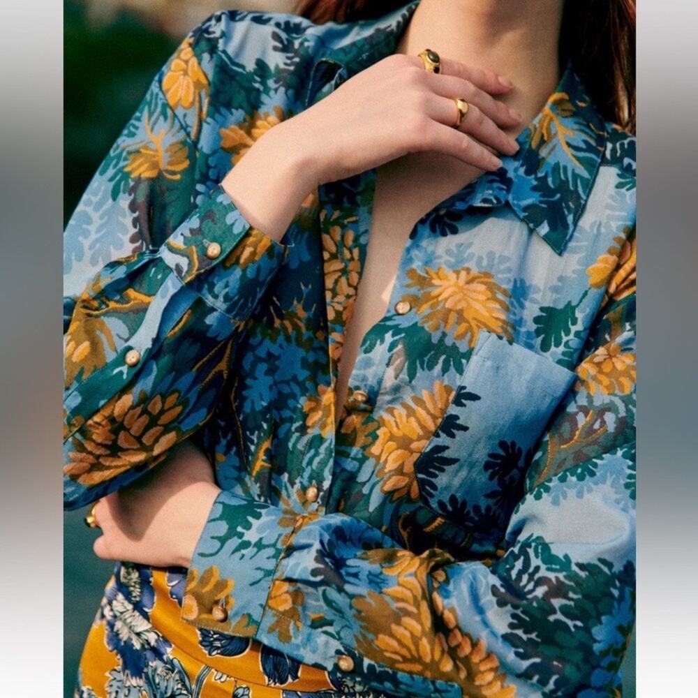 Sezane x Inoui Editions Shirt in Fontainebleau Blue 34/ US 2 Oversized